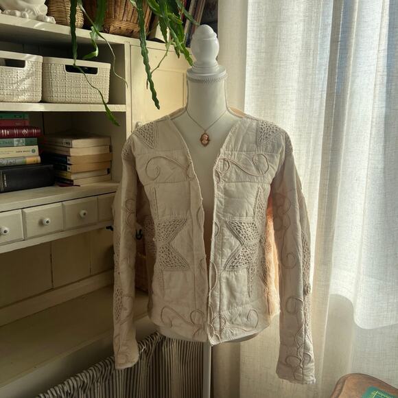 Handmade Jackets & Blazers - Handmade upcycled vintage quilt and crochet jacket size medium